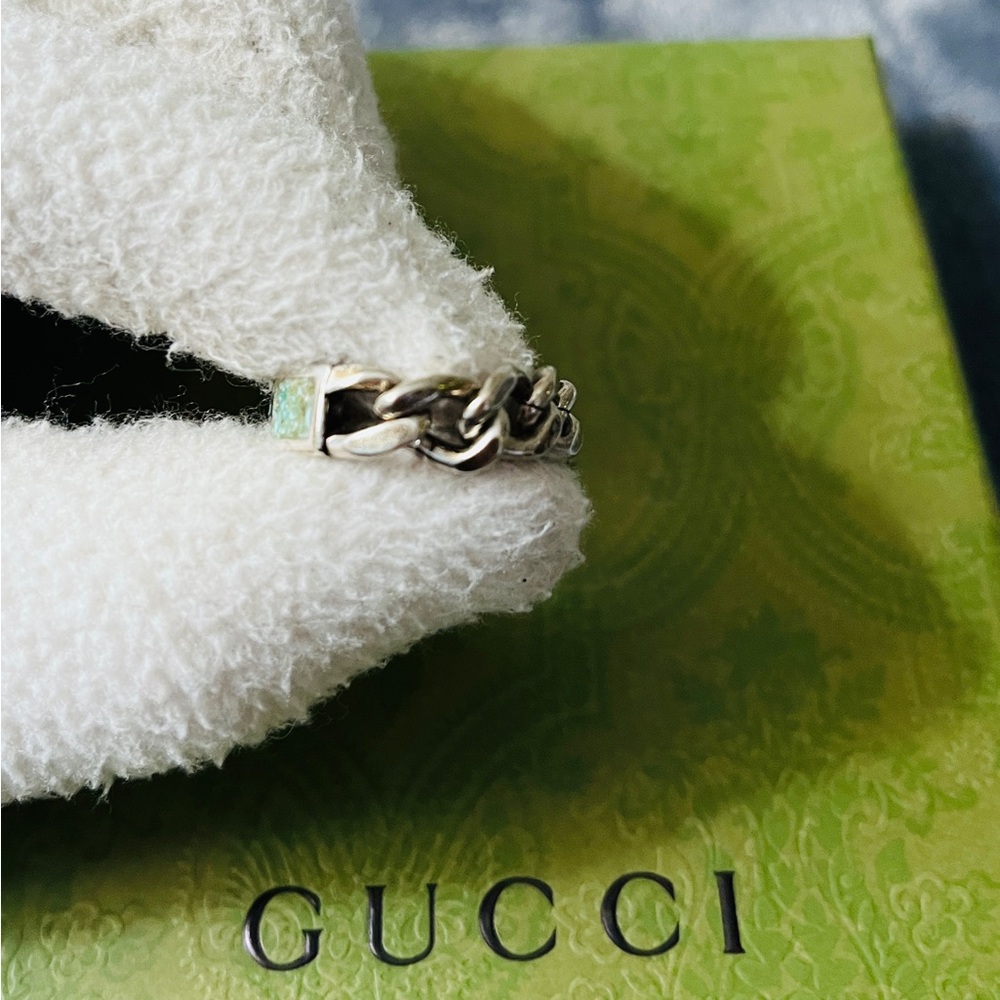 Brand New Gucci Sterling Silver Howlite Enamel Chain Ring - Size 23 US XL 10.25 - Picture 8 of 10